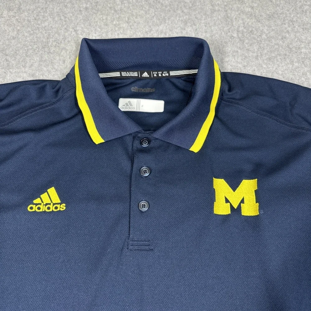 Michigan Wolverines Adidas Climalite Men's XL Blue NCAA Football Golf Polo